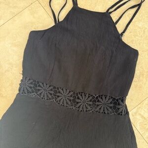 Poof! Black Festival Romper Smocked Bodice Crochet Lace Adjustable Straps Small